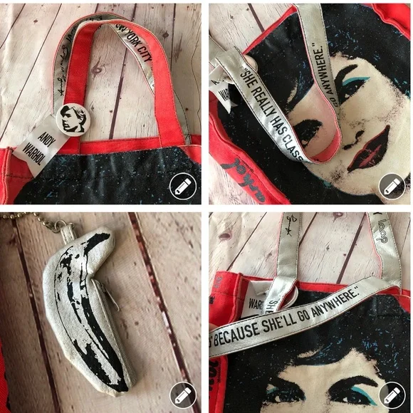 Loop NYC & ANDY WARHOL-Red Jackie O. Distressed Tote Canvas Bag-REPOSHING-used - Picture 16 of 17